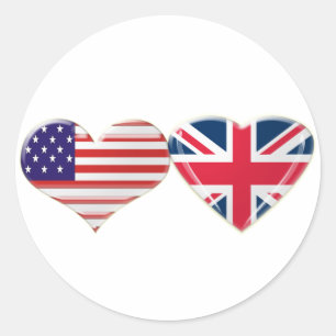Ontwerp van de Amerikaanse en Britse hartvlag Ronde Sticker
