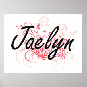 Ontwerp van de Artistieke Naam Jaelyn met Bloemen Poster