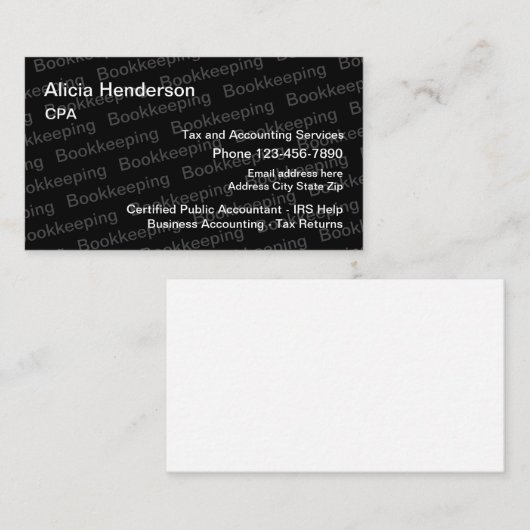 Ontwerp van de belastingboekhouding visitekaartje (Voorkant / Achterkant)