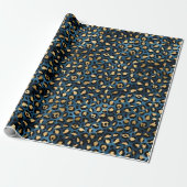 Ontwerp van de blauw- en Gold-leopard-reeks 1 Cadeaupapier (Uitgerold)