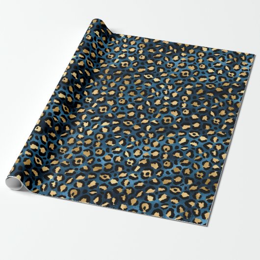 Ontwerp van de blauw- en Gold-leopard-reeks 1 Cadeaupapier (Uitgerold)