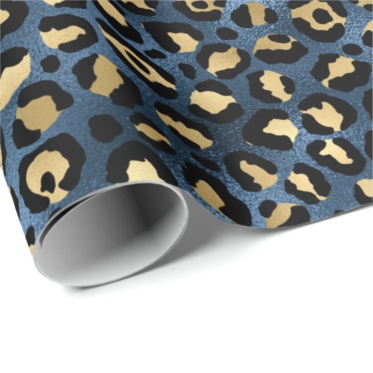 Ontwerp van de blauw- en Gold-leopard-reeks 1 Cadeaupapier (Rol Hoek)