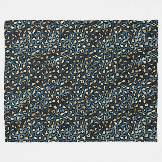 Ontwerp van de blauw- en Gold-leopard-reeks 1 Fleece Deken (Voorkant (Horizontaal))