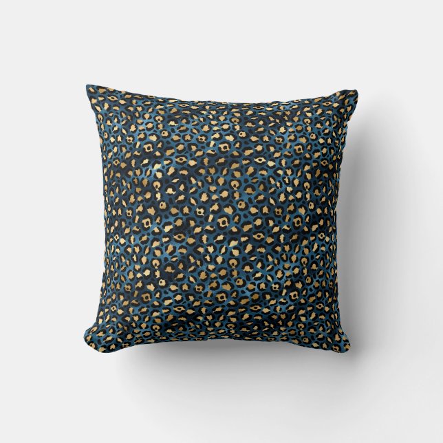 Ontwerp van de blauw- en Gold-leopard-reeks 1 Kussen (Voorkant)