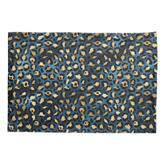 Ontwerp van de blauw- en Gold-leopard-reeks 1 Kussensloop (Achterkant)