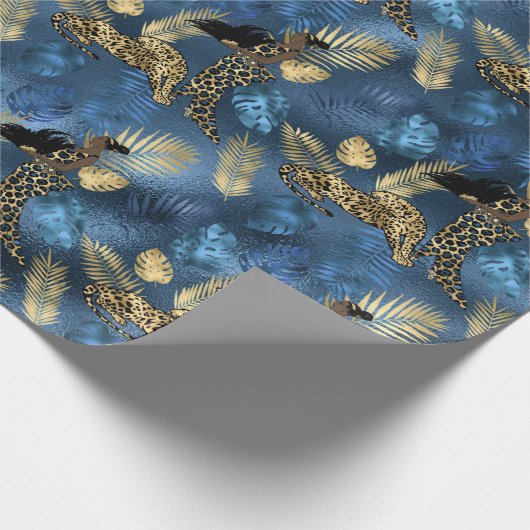 Ontwerp van de blauw- en Gold-leopard-reeks 6 Cadeaupapier (Hoek)