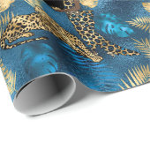 Ontwerp van de blauw- en Gold-leopard-reeks 6 Cadeaupapier (Rol Hoek)