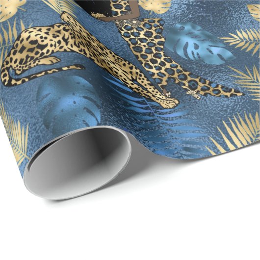 Ontwerp van de blauw- en Gold-leopard-reeks 6 Cadeaupapier (Rol Hoek)