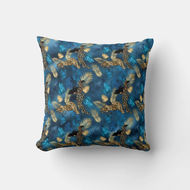 Ontwerp van de blauw- en Gold-leopard-reeks 6 Kussen (Voorkant)