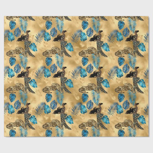 Ontwerp van de blauw- en Gold-leopard-reeks 7 Cadeaupapier (Vlak)