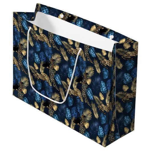 Ontwerp van de blauw- en Gold-leopard-reeks 8 Groot Cadeauzakje (Voorkant Gekanteld)