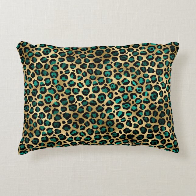 Ontwerp van de blauwgroen en Gold Leopard-reeks 14 Accent Kussen (Voorkant)