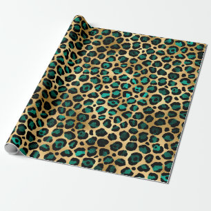 Ontwerp van de blauwgroen en Gold Leopard-reeks 14 Cadeaupapier