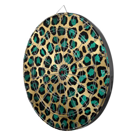 Ontwerp van de blauwgroen en Gold Leopard-reeks 14 Dartbord (Voorkant Rechts)
