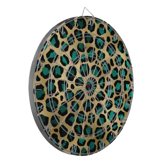 Ontwerp van de blauwgroen en Gold Leopard-reeks 14 Dartbord (Voorkant Links)