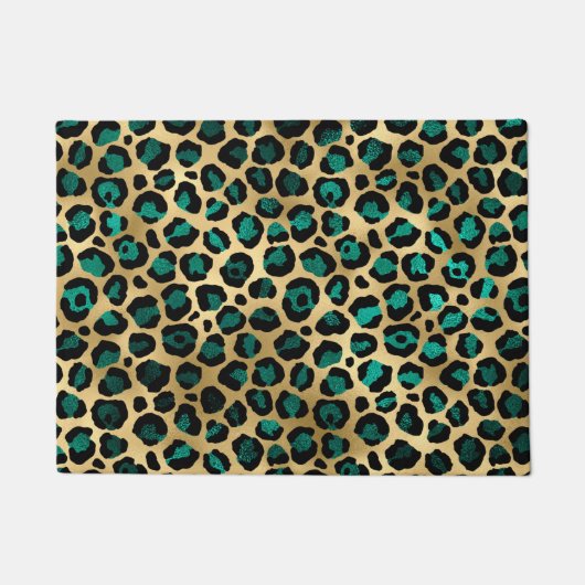 Ontwerp van de blauwgroen en Gold Leopard-reeks 14 Deurmat (Voorkant)