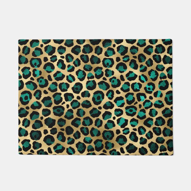 Ontwerp van de blauwgroen en Gold Leopard-reeks 14 Deurmat (Voorkant)