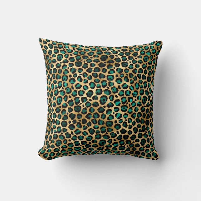 Ontwerp van de blauwgroen en Gold Leopard-reeks 14 Kussen (Voorkant)