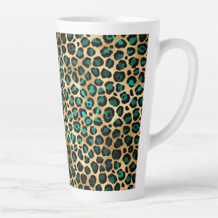 Ontwerp van de blauwgroen en Gold Leopard-reeks 14 Latte Mok