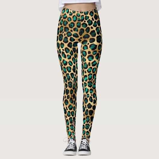 Ontwerp van de blauwgroen en Gold Leopard-reeks 14 Leggings (Voorkant)