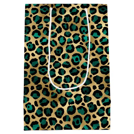 Ontwerp van de blauwgroen en Gold Leopard-reeks 14 Medium Cadeauzakje (Achterkant)