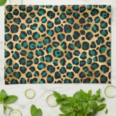 Ontwerp van de blauwgroen en Gold Leopard-reeks 14 Theedoek (Gevouwen)