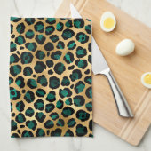 Ontwerp van de blauwgroen en Gold Leopard-reeks 14 Theedoek (Quarter Fold)