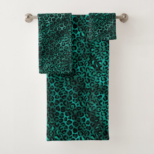 Ontwerp van de blauwgroen en Gold Leopard-reeks 5 Bad Handdoek (Insitu)