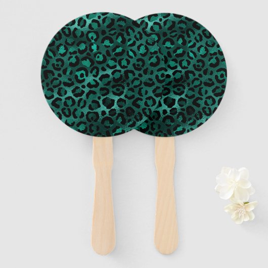 Ontwerp van de blauwgroen en Gold Leopard-reeks 5 Handwaaier (Voorkant en achterkant)