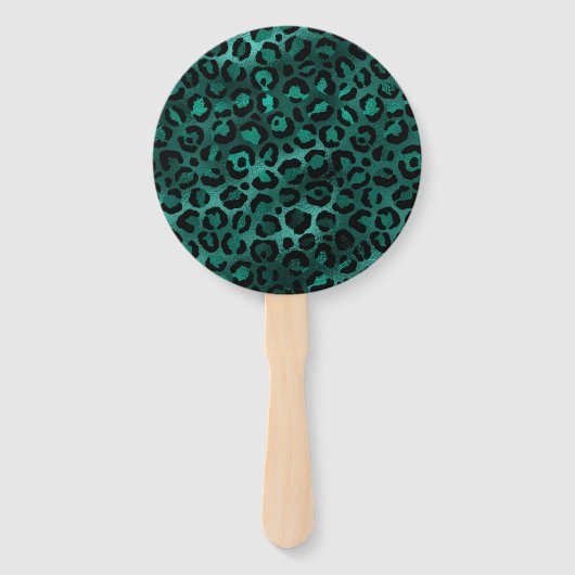 Ontwerp van de blauwgroen en Gold Leopard-reeks 5 Handwaaier (Voorkant)