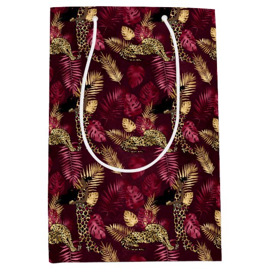 Ontwerp van de Bourgogne- en Gold-leopard-reeks 12 Medium Cadeauzakje (Voorkant)