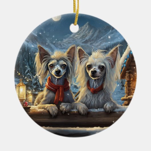 Ontwerp van de Chinese Crested Holiday van Rich AM Keramisch Ornament (Voorkant)