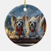 Ontwerp van de Chinese Crested Holiday van Rich AM Keramisch Ornament (Achterkant)