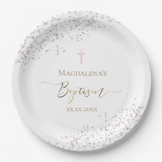ontwerp van de confetti glitter Baptisme Papieren Bordje (Voorkant)