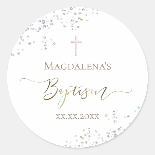 ontwerp van de confetti glitter Baptisme Ronde Sticker (Voorkant)