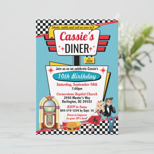  ontwerp van de Diner Retro van 1950 van de Birthd Kaart (Staand voorkant)