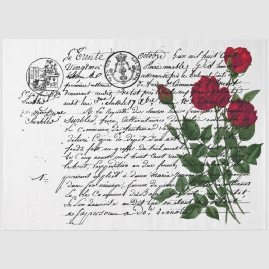 Ontwerp van de Franse handschrift- en rode rozenre Tissuepapier (Voorkant)