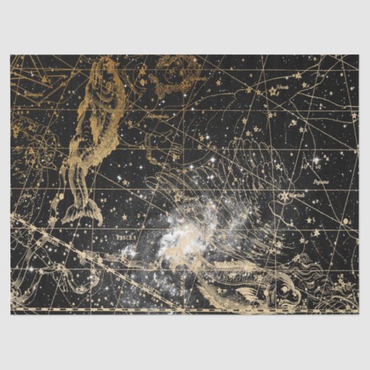 Ontwerp van de Gold- en zwarte Galaxy Star-kaartre Tissuepapier (Voorkant)