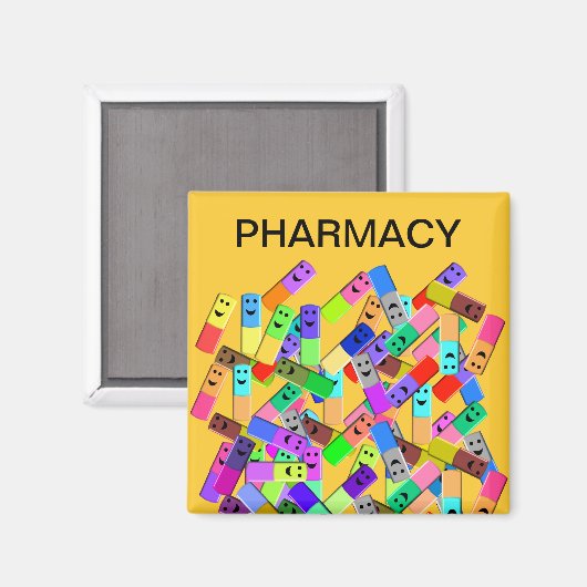 Ontwerp van de "Happy Pills"-apotheek Magneet (Voorkant / Achterkant)