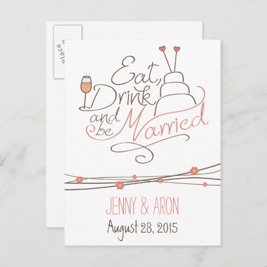 Ontwerp van de huwelijksuitnodiging uitnodiging briefkaart (Voorkant / Achterkant)