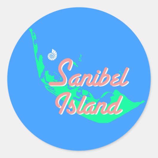 Ontwerp van de kaart van Sanibel Island Ronde Sticker (Voorkant)