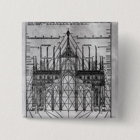Ontwerp van de kathedraal van Milaan Vierkante Button 5,1 Cm (Voorkant)
