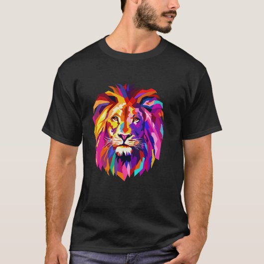 Ontwerp van de leeuwenkop met heldere kleuren t-shirt (Voorkant)
