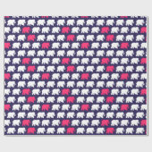 Ontwerp van de marine, roze en witte olifanten cadeaupapier (Vlak)