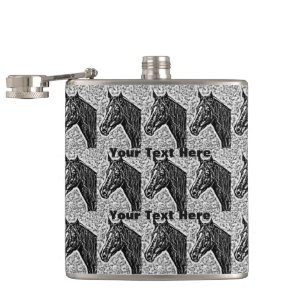 ontwerp van de paarden zwart-wit afbeelding van ee heupfles