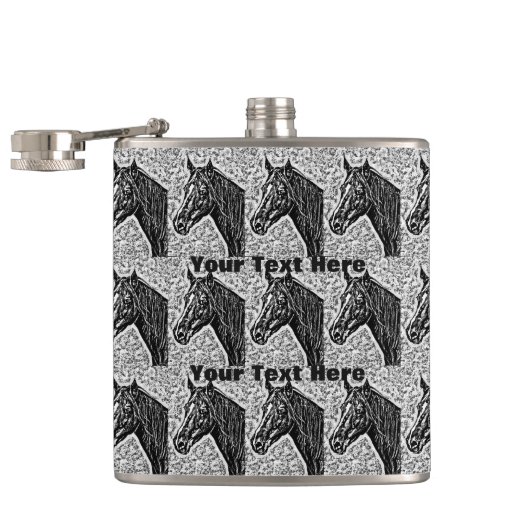 ontwerp van de paarden zwart-wit afbeelding van ee heupfles (Geopend)