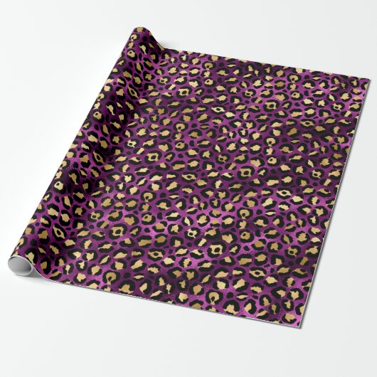 Ontwerp van de Paarse en Gold Leopard-reeks 1 Cadeaupapier (Uitgerold)