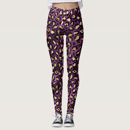 Ontwerp van de Paarse en Gold Leopard-reeks 1 Leggings (Voorkant)