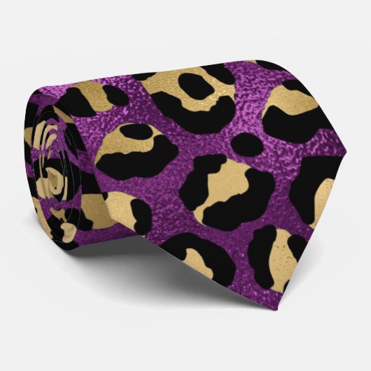 Ontwerp van de Paarse en Gold Leopard-reeks 1 Stropdas (Opgerold)