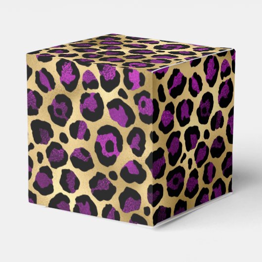 Ontwerp van de Paarse en Gold Leopard-reeks 4 Bedankdoosjes (Achterkant)